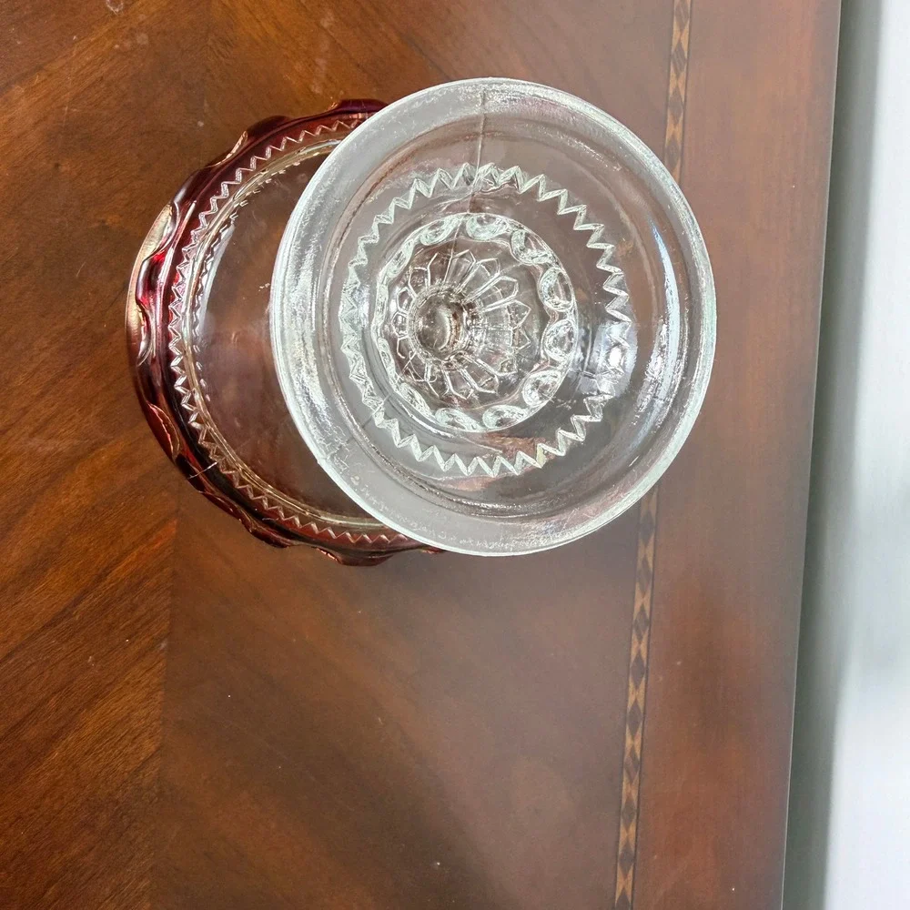 Vintage Indiana Glass Kings Crown Thumbprint Ruby Flash Compote Pedestal Bowl